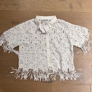 Walter Baker Ollie Top White Lace Fringe Blouse – Size L – NWT